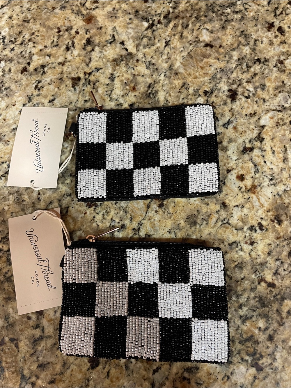 Universal Thread Black & White Beaded Checker Coin Pouches